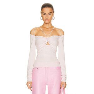 David Koma Crystal Balls Long Sleeve Top Pink Cashmere